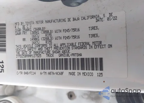 2022 Toyota Tacoma Sr5 V6 from USA, damaged, VIN 3TMDZ5BN9NM127525